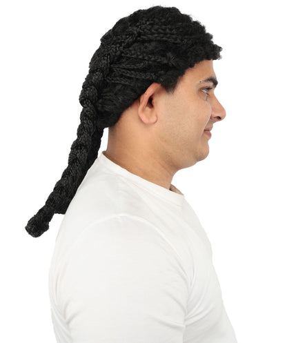 HPO Men's Cornrow Braided Dreadlock Brown Wig | Deep obsidian tone, create of synthetic fiber, tight 16-inch back-swept braids, breathable base | Party, Halloween, theater, drag, performance, costume events