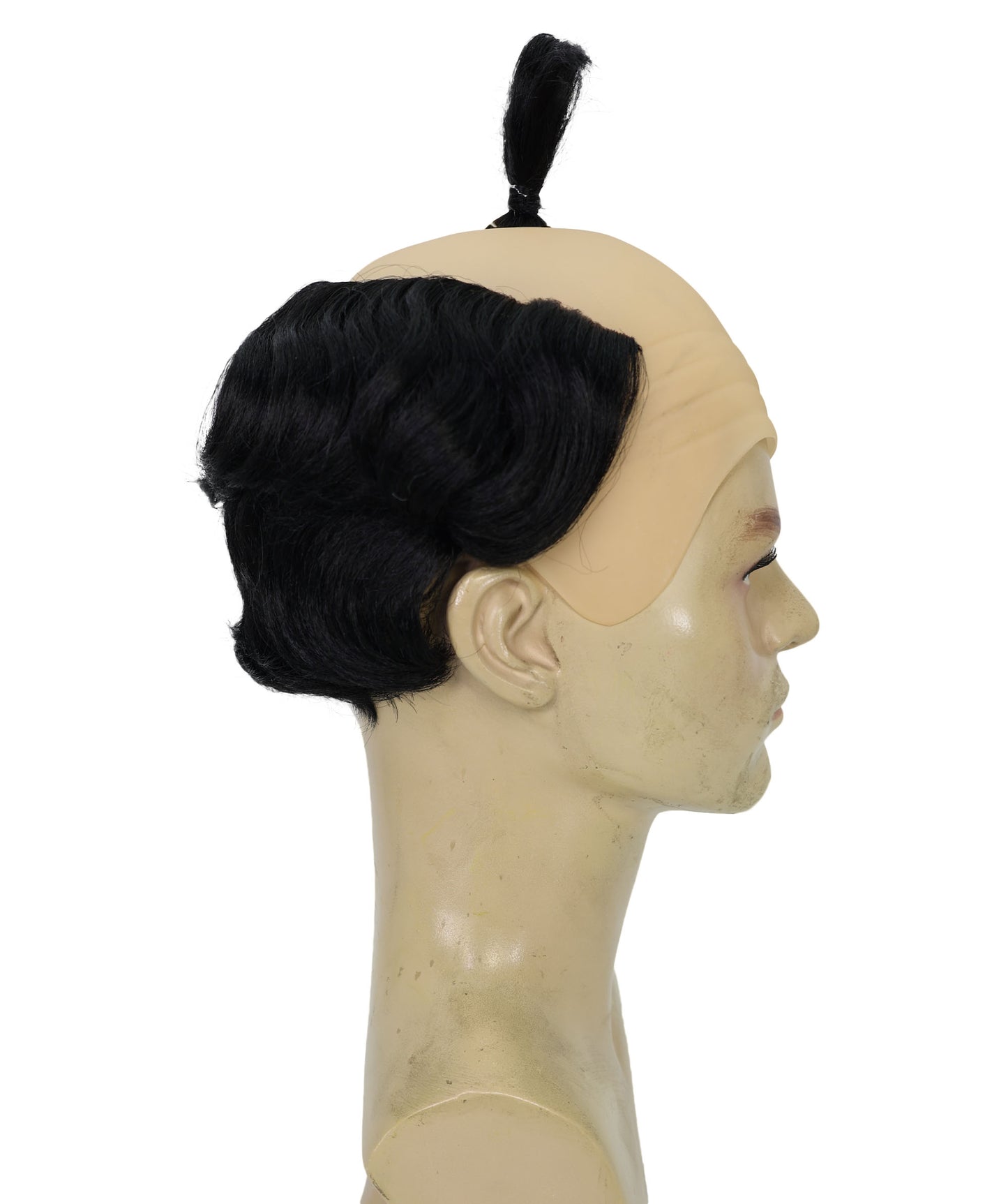 HPO Men's Black Bald Wig with Attached Hair Fringe | Old Man Grandpa Bald Cap