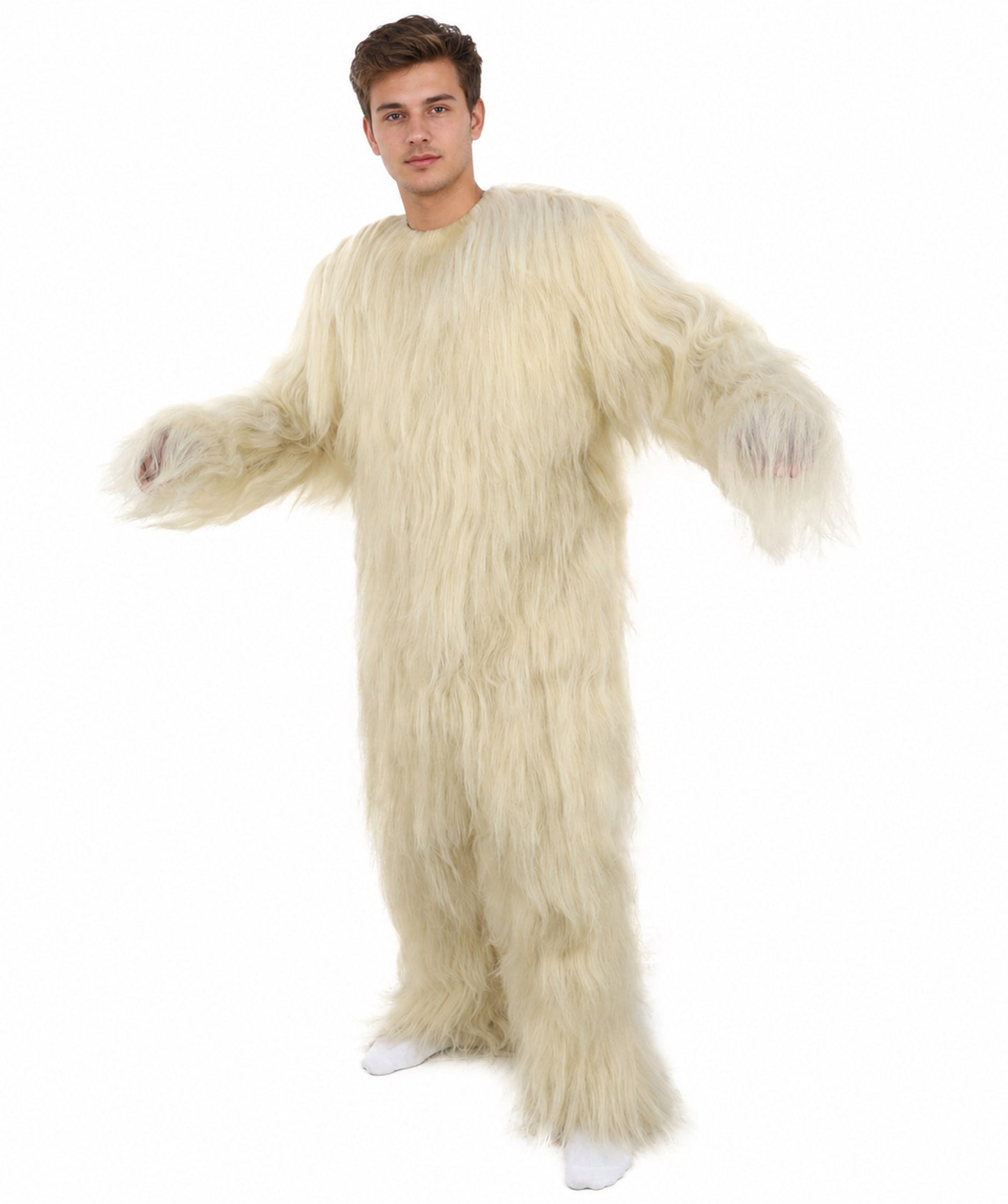 HPO Unisex Extreme Hairy Person Costume, Mask and Bundle - Full-Body Hair Suit Extra-Long Ash Brown Costume Wig for Halloween, Cosplay & Parties