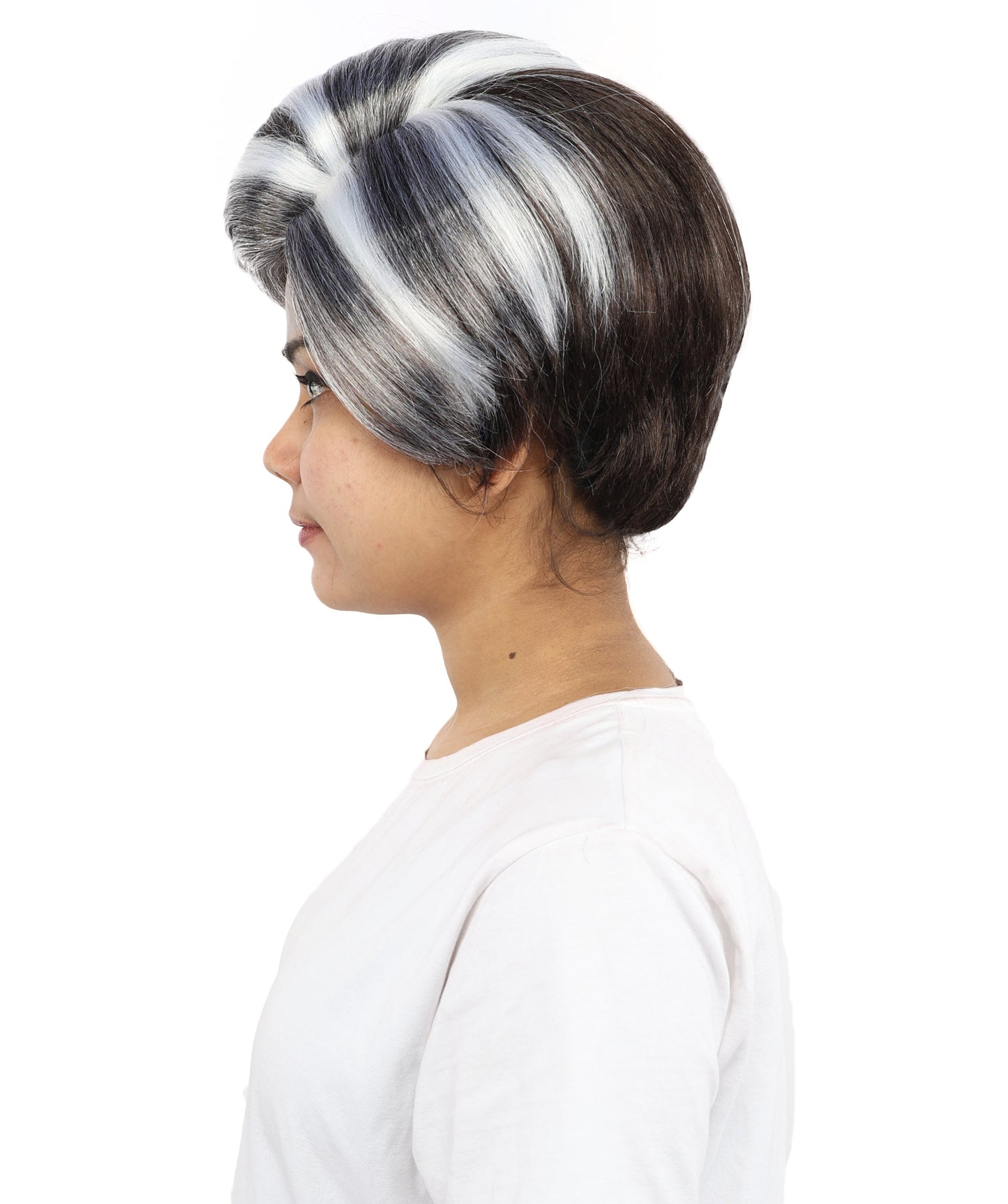 HPO Women's Short Asymmetrical Pixie Multicolor Wig | Slate Grey Side Swept Bangs with Tapered Nape, Heat Resistant Synthetic Fiber & Breathable Cap | Halloween, Sci-Fi Events, Roleplay, Theater & Costume Parties