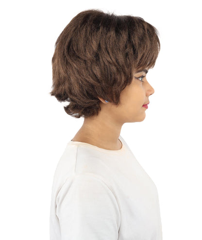 HPO Adult Women's Short Silver White Pixie Wig  | Edgy Layered Cut with Bangs | Synthetic Hair Wig for Stage Fashion, Cosplay, Halloween & Bold Party Looks