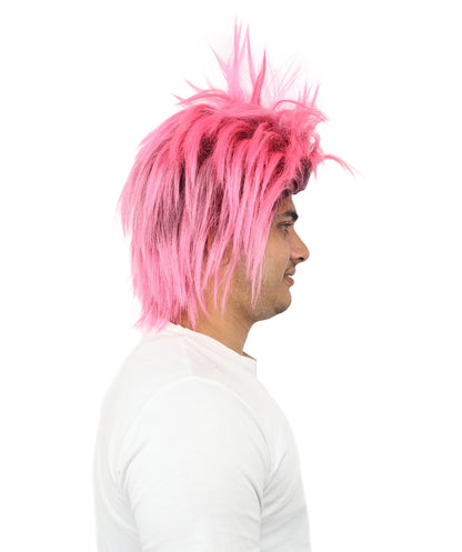 HPO Men's Party Punk Wig | Medium Spiky Multicolor Hairstyle with Adjustable Straps & Synthetic Fibers for Cosplay, Halloween, Carnival & Parties