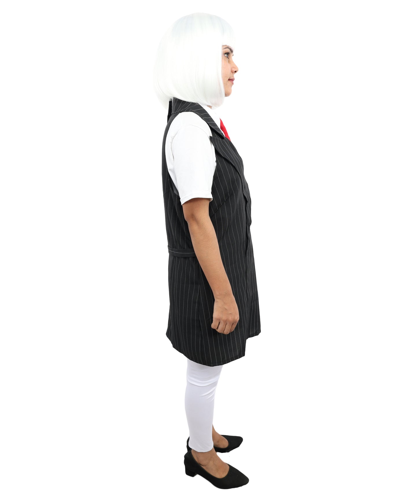 HPO Anime-Inspired Black Suit Costume Set – Stylish Sleeveless Dress & Red Tie | Women’s Full Cosplay Outfit for Halloween, Anime Events & Themed Parties