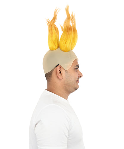 HPO Men's Flame Style Fantasy Spiked Wig – 16 Inch Yellow & Golden Mixed Wig with Breathable Cap | Anime Party Halloween and Cosplay Character Wig
