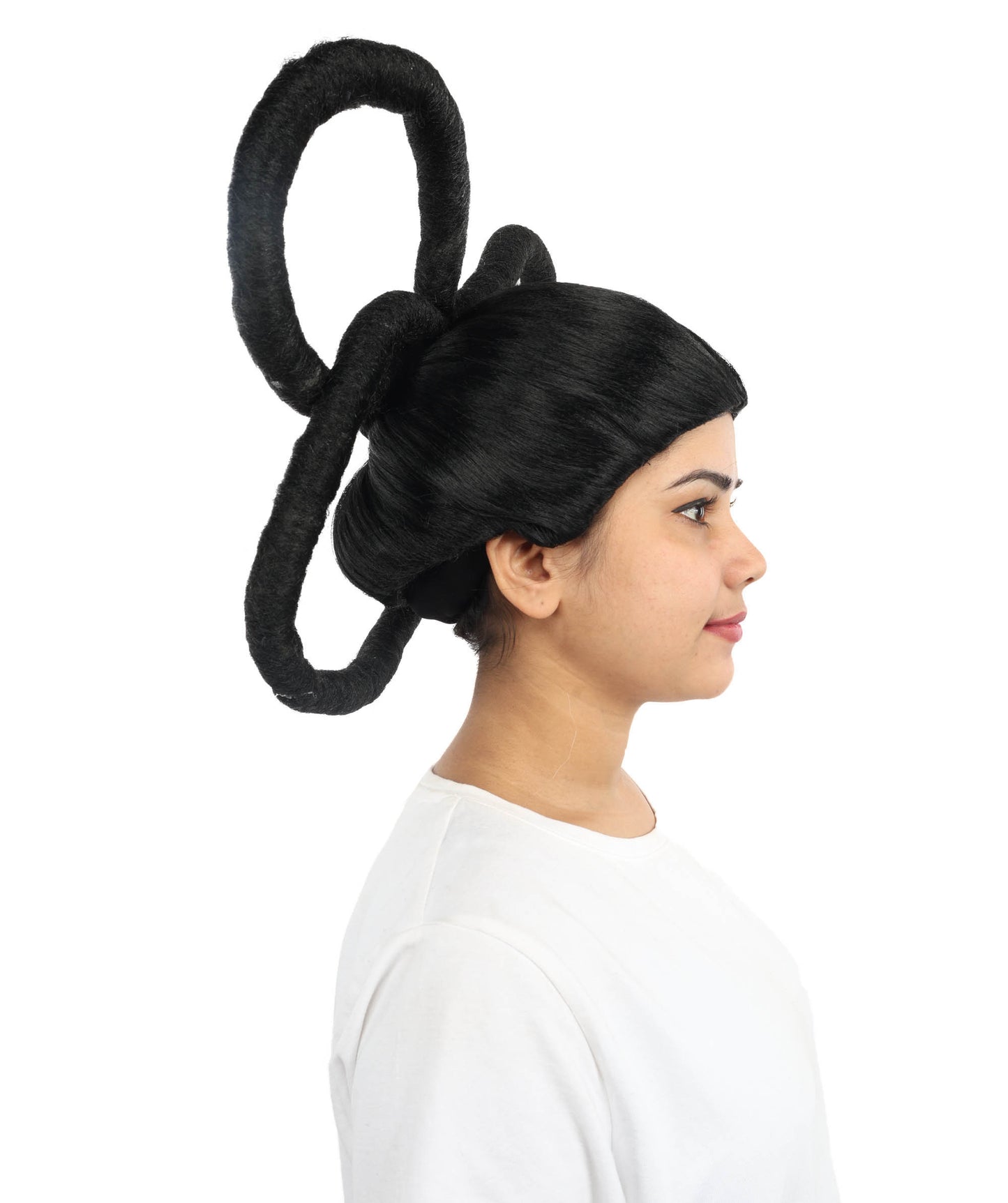 HPO Women's Black Double Loop Buns Wig | Synthetic Updo Hairstyle with Adjustable Cap for Cosplay, Festivals, Stage Performances,  Parties & Photoshoots