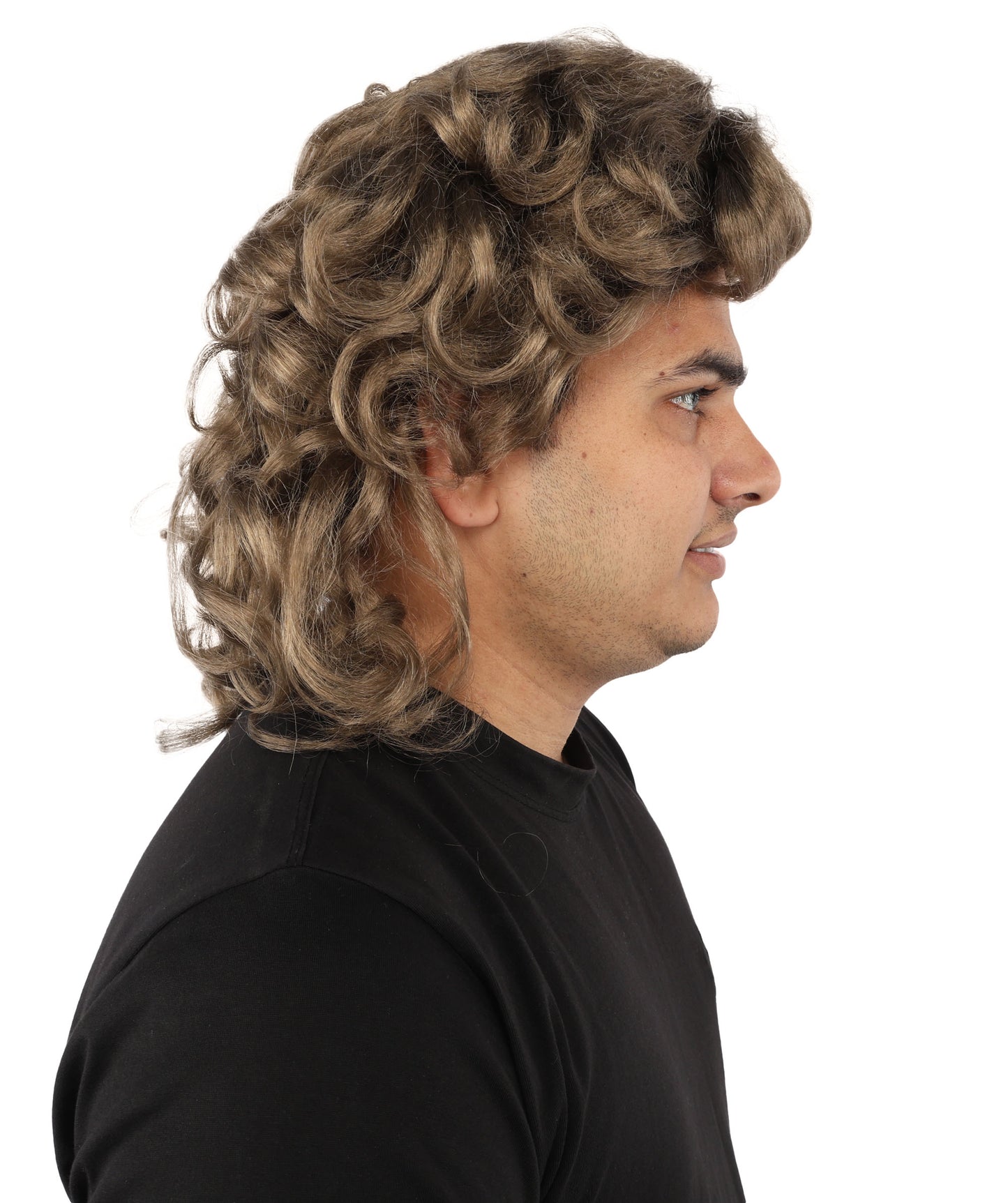 HPO Men’s 80s Light Brown Curly Mullet Wig | Flame-retardant Synthetic Fiber | Retro Movie Character Inspired Hairpiece for Cosplay & Halloween