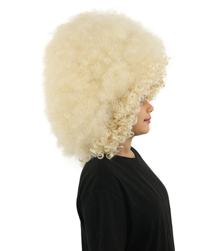 HPO Women's Giant White Glitter Afro Wig | Massive Puffy Sparkle Hair with Silver Sheen, Synthetic Fiber & Breathable Cap | Halloween, Troll Roleplay, 70s Disco Party, Theater & Funny Costume
