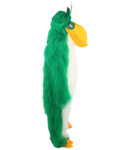 HPO Adults Parrot Mascot Costume Full-Body Furry Bird Jumpsuit with Mask - Green & White Parrot Costume Set with Furry Full-Body Jumpsuit and Character Mask for Halloween Cosplay Parties & Events