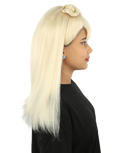 HPO Women's Brown & Pink Half Updo Bangs Wig | Create of synthetic fiber, blunt fringe with top bow, breathable base | Party, Halloween, theater, drag, performance, costume events
