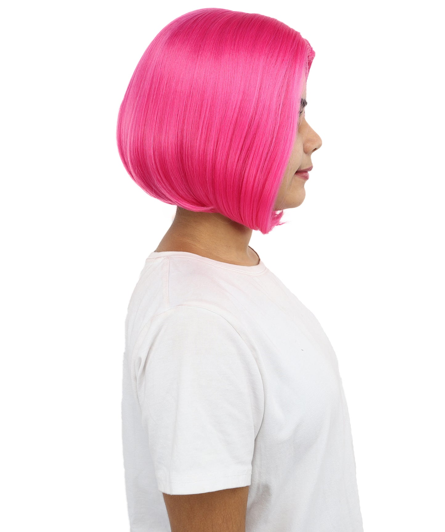 HPO Women’s Straight Pink Bob Wig – 10 Inch Chin-Length with Middle Part | Flame-retardant Synthetic Fiber for Halloween, Cosplay, Party & Festival Use