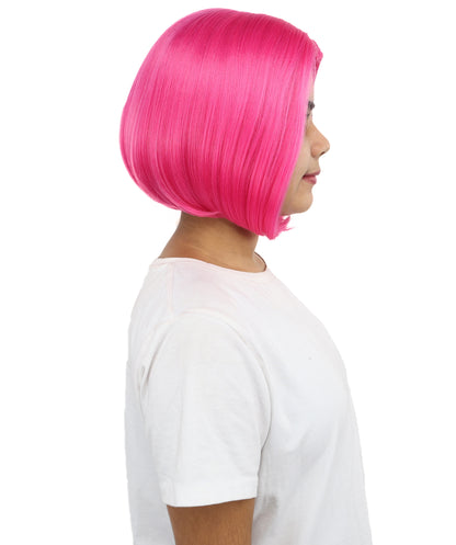 HPO Women’s Straight Pink Bob Wig – 10 Inch Chin-Length with Middle Part | Flame-retardant Synthetic Fiber for Halloween, Cosplay, Party & Festival Use
