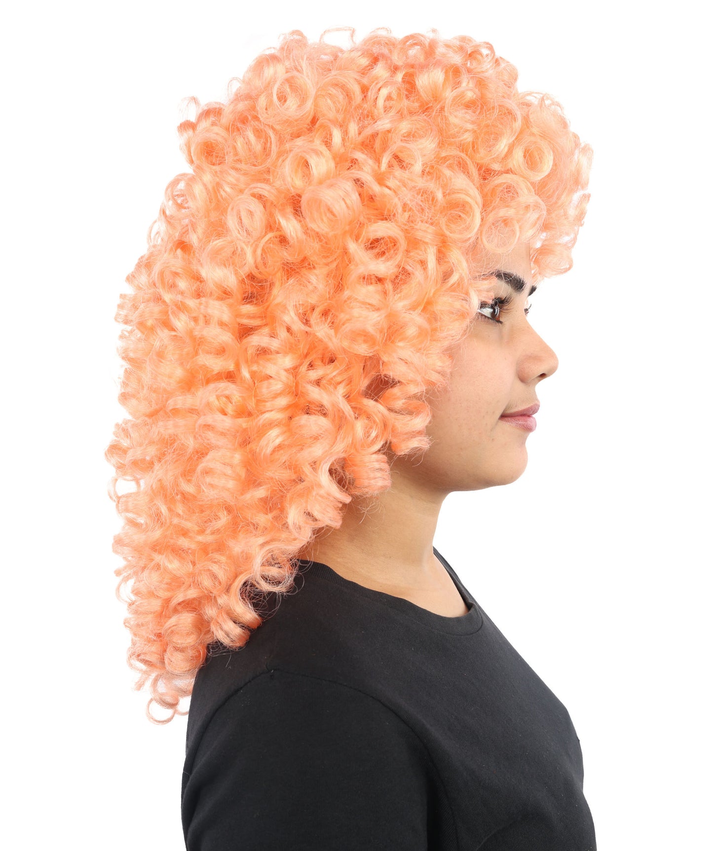 HPO Orange Mid Length Curly Wig – Soft Synthetic Hair with Curls | Perfect for Halloween, Cosplay, Stage Shows, Dress Up Events & Parties