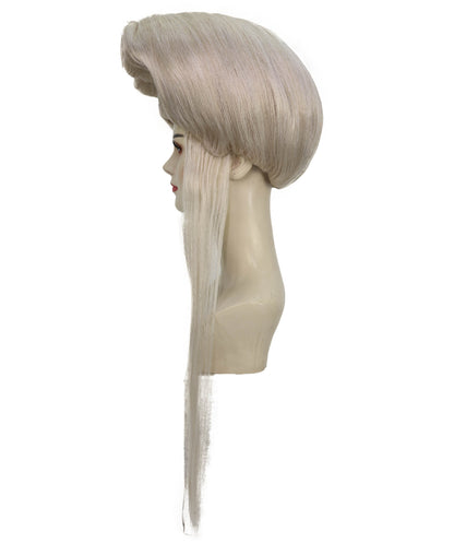 HPO Adult Women’s Platinum Blonde Fantasy Wig with Structured Bouffant & Long Straight Tails | Lightweight Flame-Retardant Synthetic Wig for Costume Events