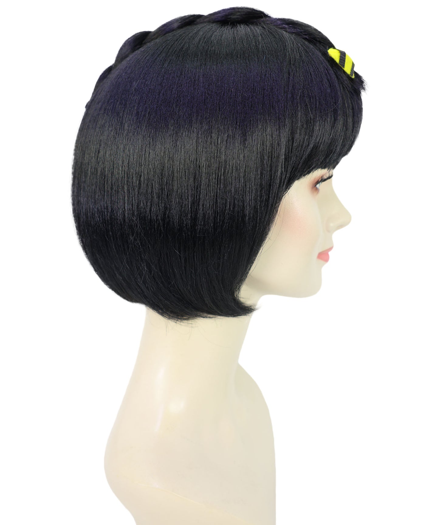 HPO Adult Women's Short Black Straight Anime Wig | Game-Inspired Character Wig with Crown & Blunt Bangs | Ideal Synthetic Hair for Cosplay, Costume & Conventions