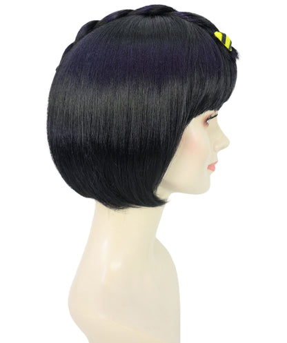 HPO Adult Women's Short Black Straight Anime Wig | Game-Inspired Character Wig with Crown & Blunt Bangs | Ideal Synthetic Hair for Cosplay, Costume & Conventions