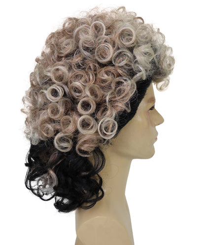 HPO Men’s Rocker 80s Black & Brown Highlighted Mullet Wig | Funny Curly Hairpiece with Capless Cap Design | Ideal for Halloween and cosplay