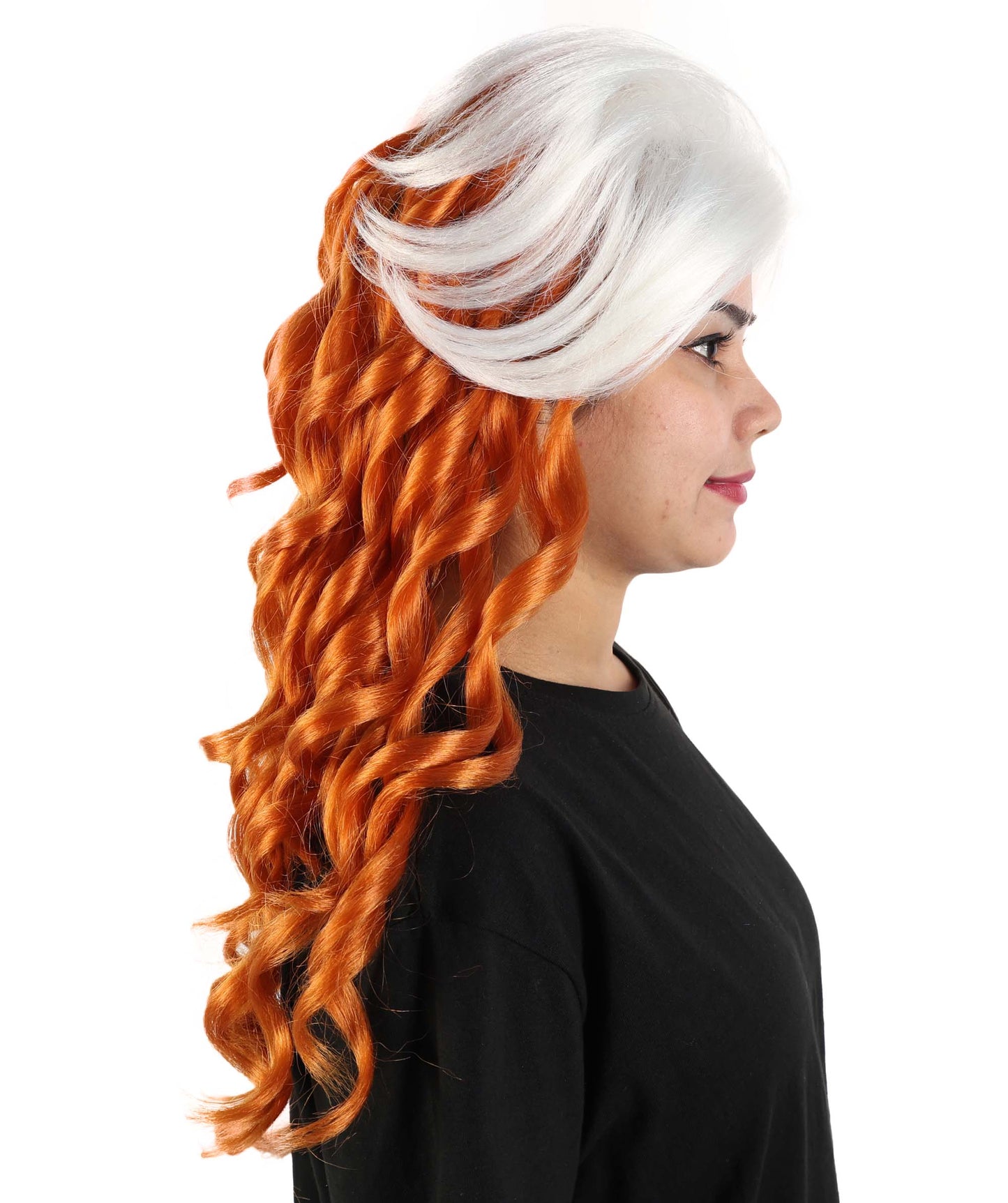 HPO Adult Women's White & Auburn Wavy Wig | Long Cosplay Wig with Layered | Synthetic Wig for Halloween, Party, Cosplay, Themed Events