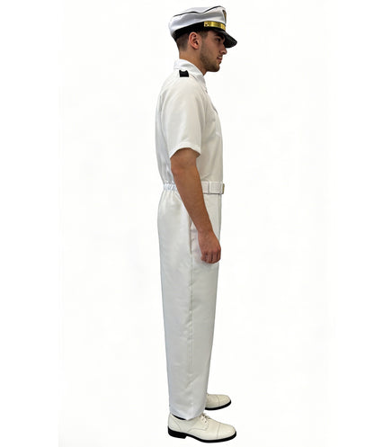 HPO Men's White Captain Costume | Crisp white ronior construction featuring a uniform jumpsuit, belt, and matching hat | Ideal for party, Halloween, cosplay, theater, drag, performance, costume events