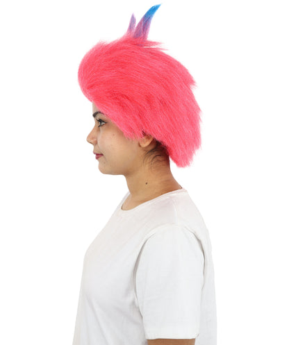HPO Women Pink Movie Character Wig with Blue Horns | Bright Fantasy Synthtic Hairpiece | Ideal for Halloween, Cosplay, Stag Party
