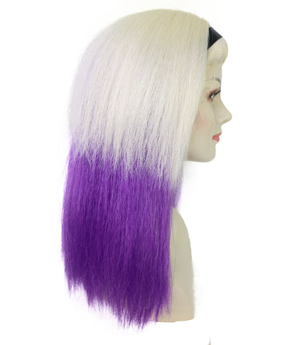 HPO Adult Women’s Long Blonde Gothic Wig with Purple Ombre and Black Headband | Inspired Villainess Hairpiece | Ideal for Halloween | Breathable Capless Cap