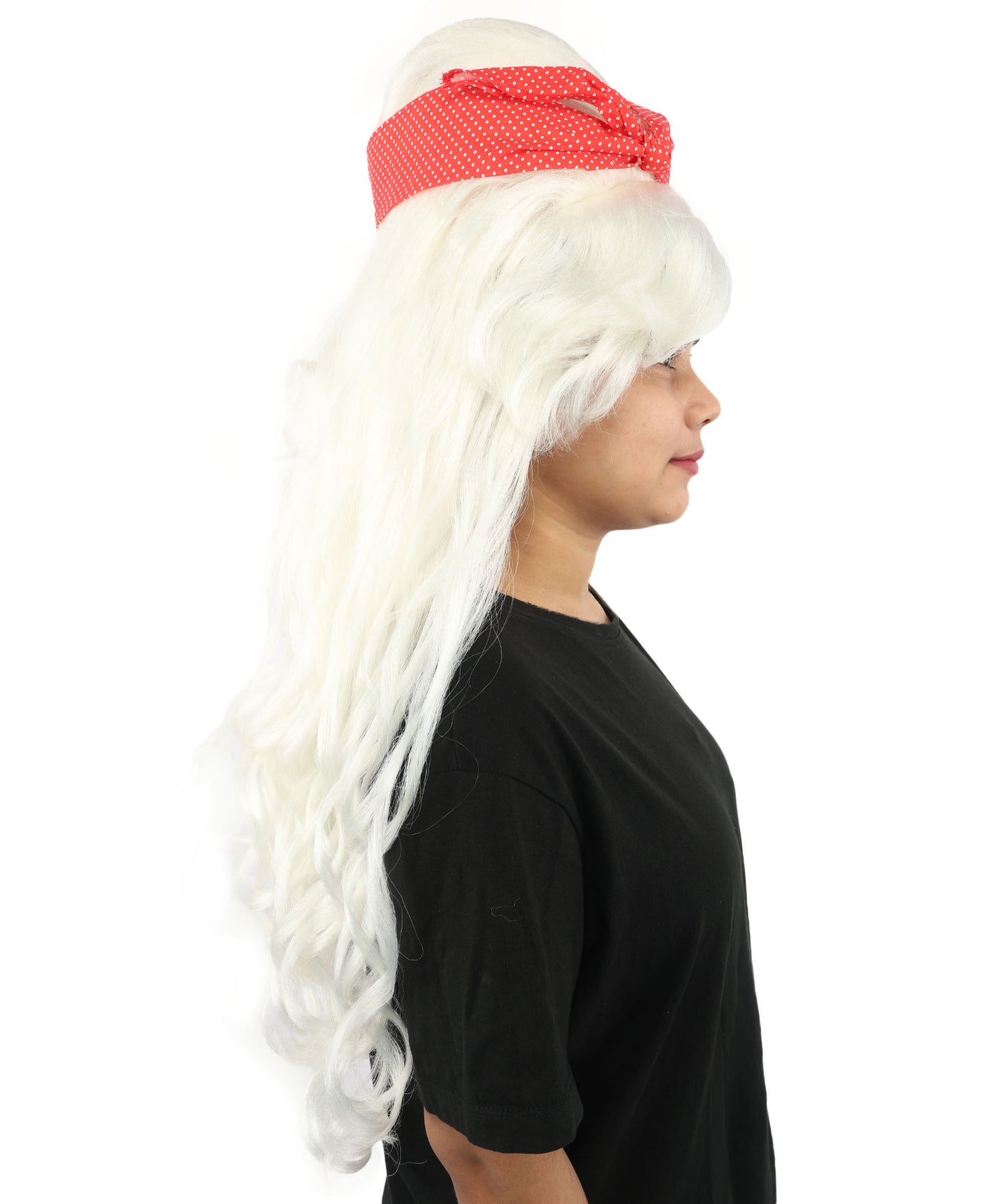HPO Women’s Retro Beehive Wig with Red Bow | Multicolor Options | Extra Long Wavy Fancy Dress Accessory | Fancy Dress Accessory | Celebrity-Inspired Hair for Halloween, Cosplay & Music Tribute Parties