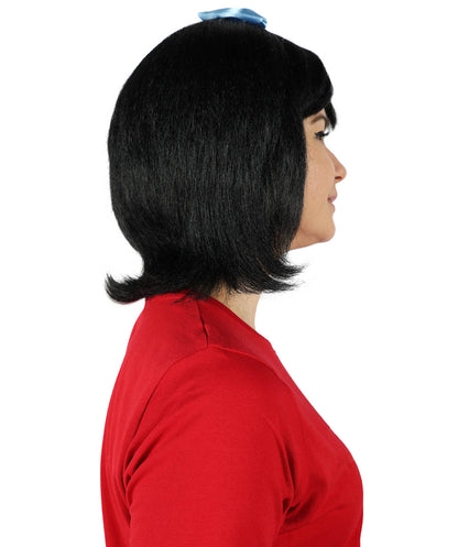 Womens Cavewoman Wig with Bow , Black TV/Movie Wigs , Premium Breathable Capless Cap