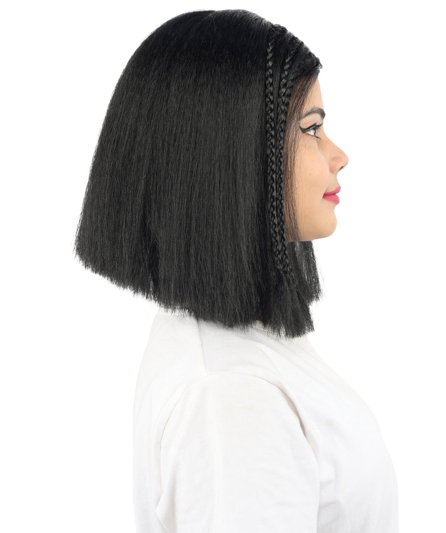 HPO Celebrity-Style 11 Inch Green Rooted Blonde Front Braided Straight Wig | Shoulder-Length Fun, Bold, and Stylish Hairpiece  | Ideal for Halloween, Cosplay, and Themed Parties