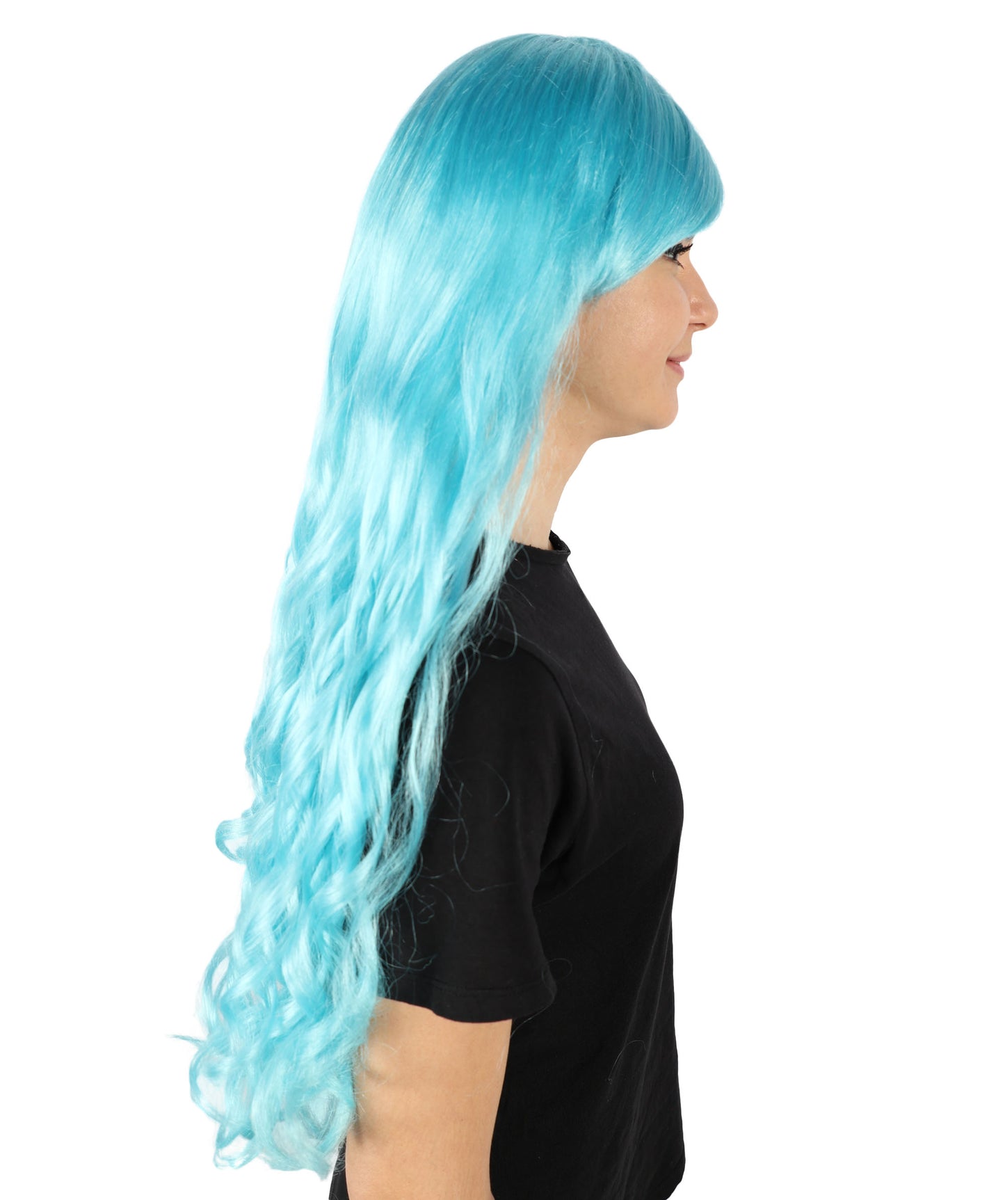 HPO Women's Multicolor Long Curly Wig with Fringe, Flame-retardant Synthetic Fiber