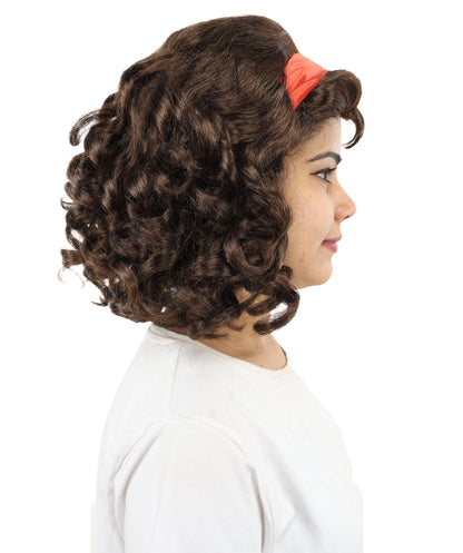 HPO Women’s Animated Character 12 Inch Curly Bob Wig with Red Headband | Flame Resistant Synthetic Fiber | Ideal for Halloween and Cosplay