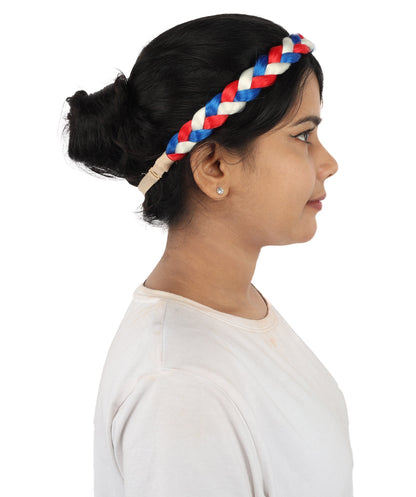 HPO Women's Multinational Braided Hairband | Textured red, white, and blue synthetic fibers woven into a twisted headband with elastic backing | Ideal for party, Halloween, cosplay, theater, drag, performance, costume events