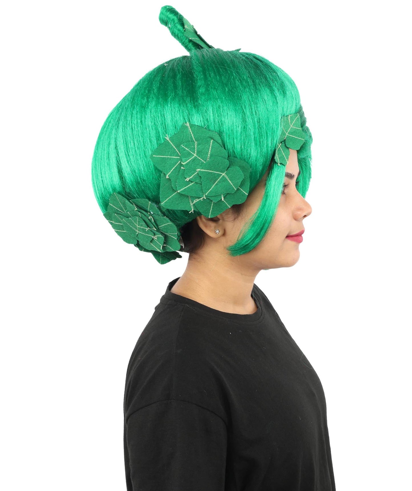 HPO Adult Women's Sculpted Pumpkin Show Wig | Multiple Color Options | Create of synthetic fiber, massive spherical updo with green leaf accents, breathable base | Halloween, theater, drag, performance, party, costume events