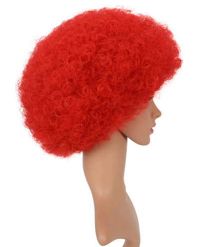 HPO Unisex Turkey Flag Clown Wig – Red & White Afro Style | Turkey Flag Clown Wig for Sports Fans, National Events & Theme Parties