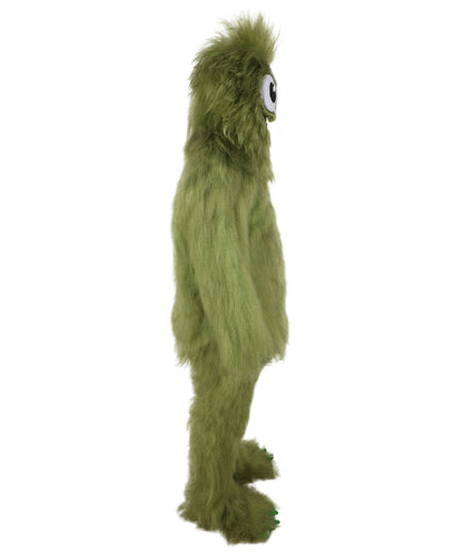 HPO Adult Unisex Olive Green Monster Soft Furry Full Costume, Bundel Set with Mask | Cosplay Mask | Flame-retardant Synthetic Fabric