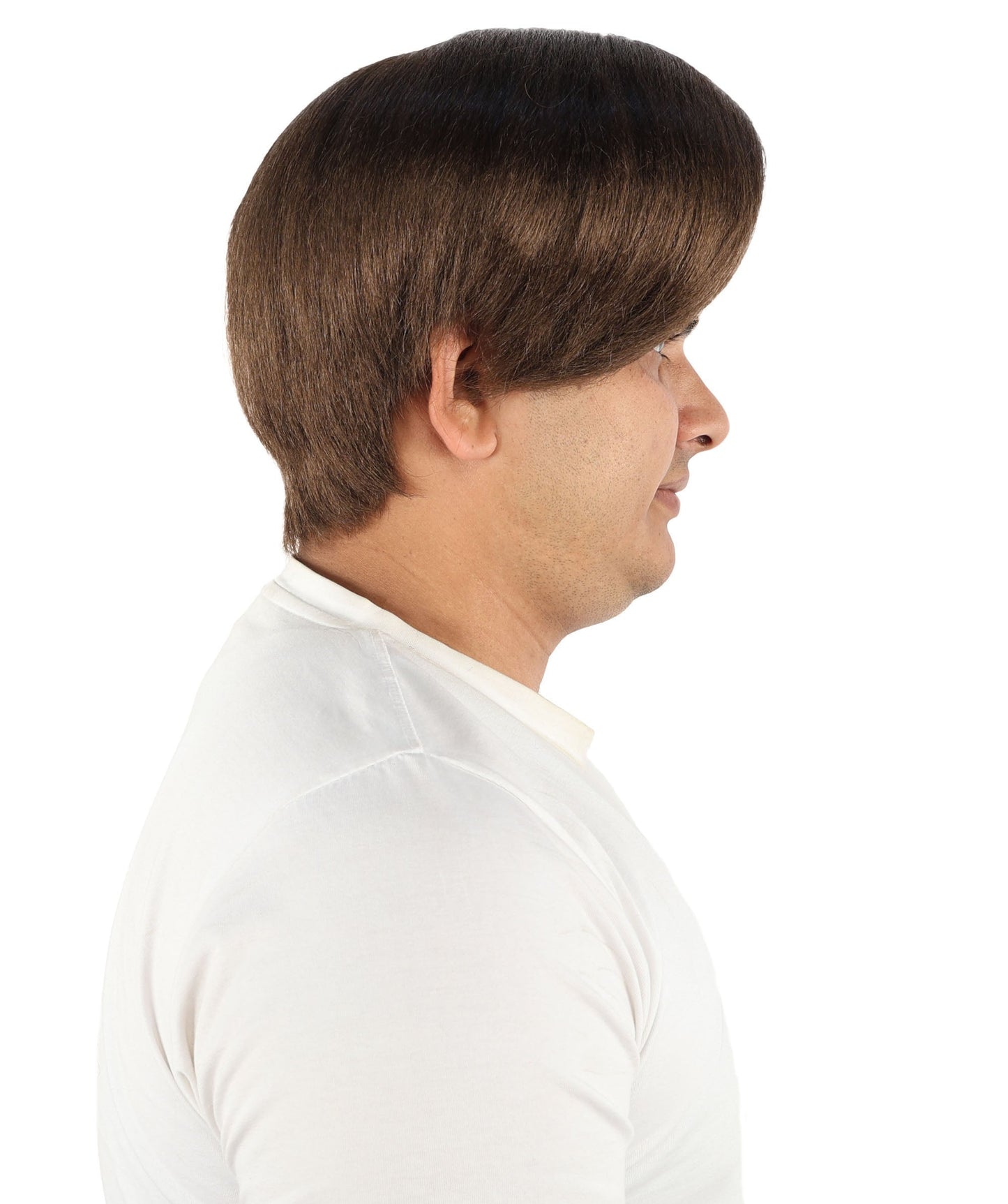 HPO Adult Men's Short Black Side Swept Wig | Thick Layered Bangs with Natural Texture,  Adjustable Cap | Halloween, Themed Party, Stage Performance & Roleplay