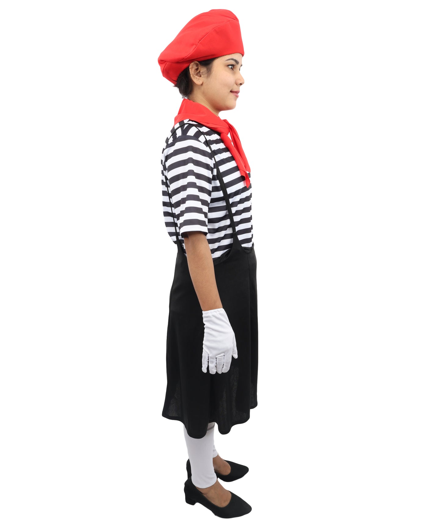 HPO Women for French Artist Costume | Black Dress, Scarf, Cap, and Hand Gloves | Outfit for Halloween, Parties, Stage & Cosplay