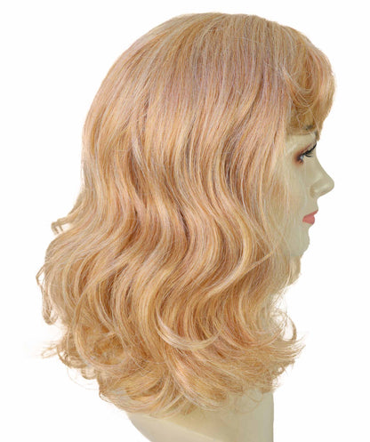 HPO Women’s Kylie Blonde Medium-Length Wavy Wig | Halloween and Cosplay Wig | Flame-retardant Synthetic Fiber