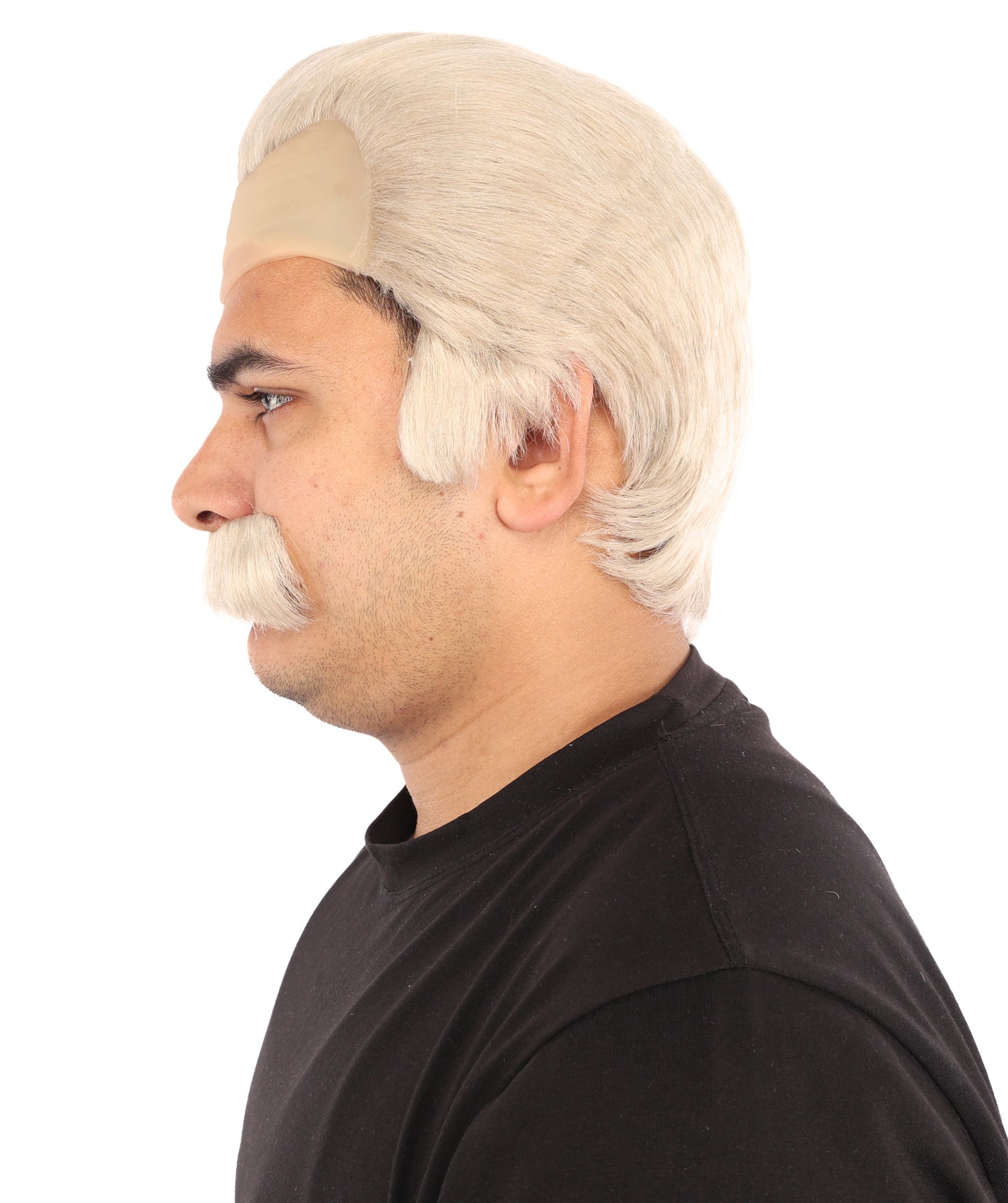 HPO Men’s Blonde Wig and Moustache Set | Short Combed Costume Hair for Book Day, Cosplay & Theatre | Synthetic Fiber Accessories