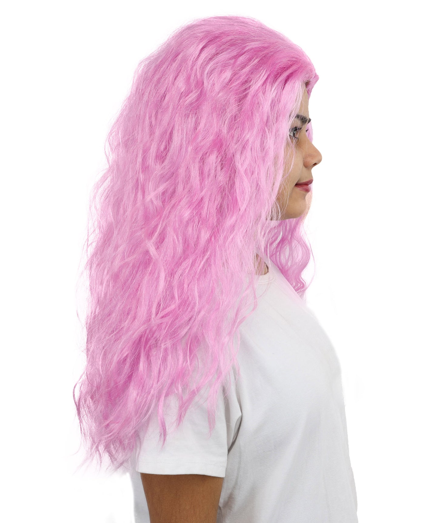 HPO Women’s Pink Long Wavy Wig | 25 Inch Long Hair with Capless Cap Design | Ideal for Playful at Halloween Cosplay, and Themed Parties