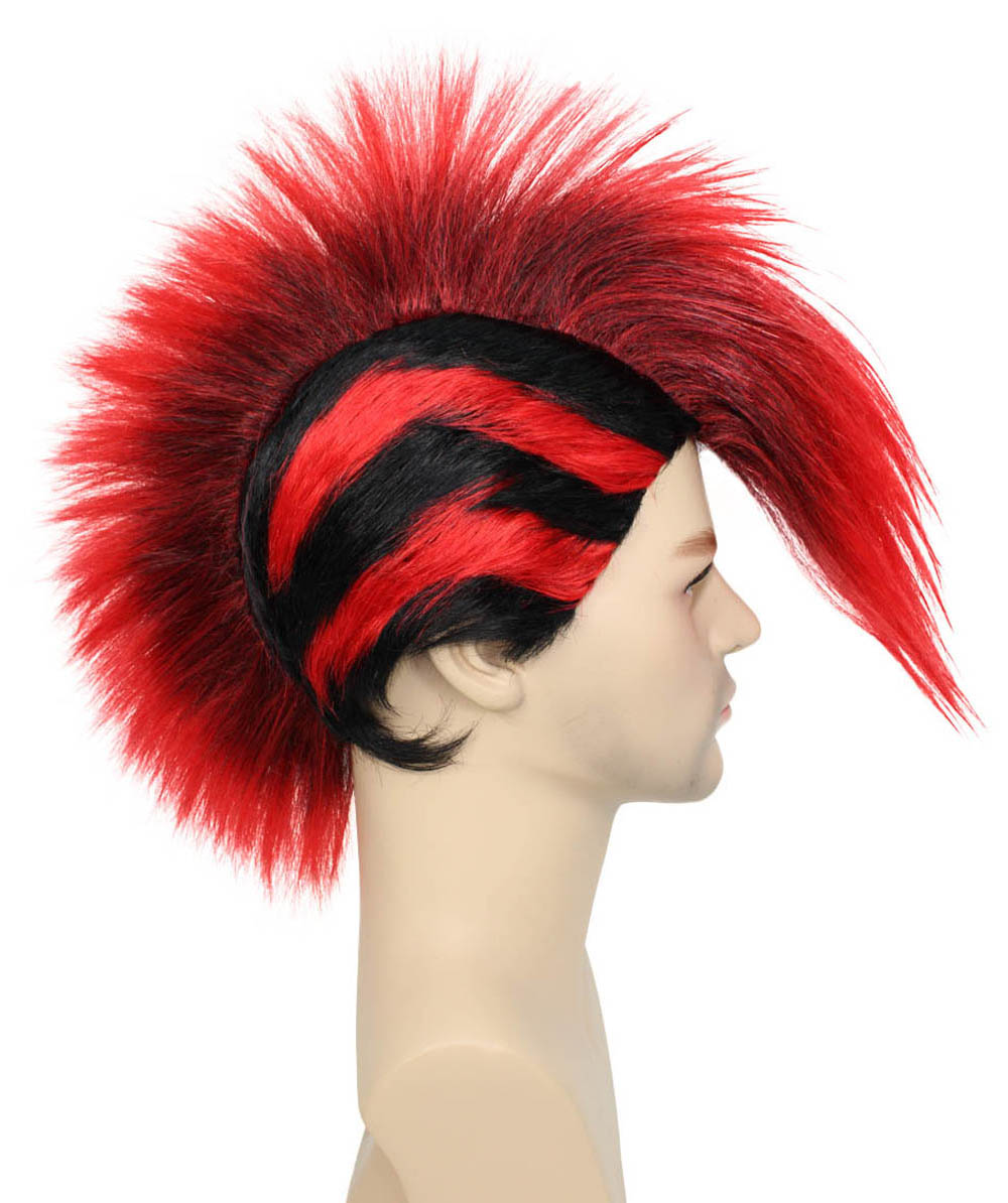 Mohawk Full Wig | Red & Black Halloween Wig | Premium Breathable Capless Cap