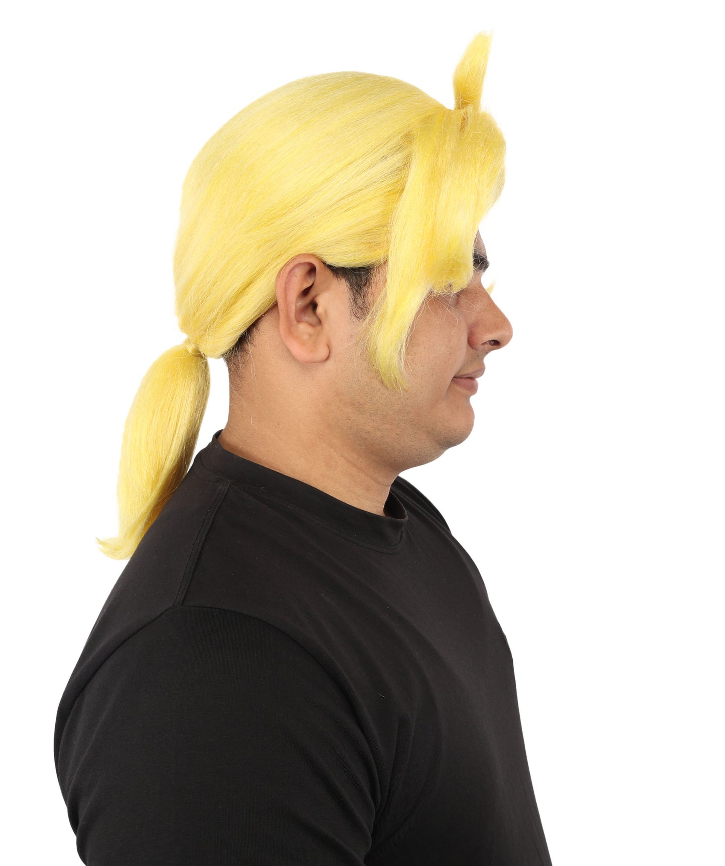 Men's Golden Blonde Curtain Bang Wig | Shoulder Length Wavy Surfer Style, Heat Resistant Synthetic Fiber & Breathable Net | Halloween, Funny Roleplay, Theater, 90s Party & Costume Events