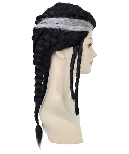 HPO Adult Women’s Black Braided Wig with Natural Hairline | Inspired by Fantasy Adventure Heroine Look | Ideal for Halloween |       Breathable Cap