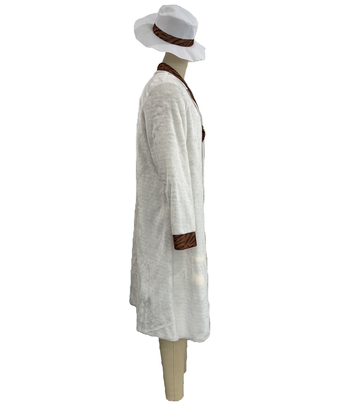 HPO Men's Vintage White Coat Set | Long white coat featuring contrasting brown lapels with a matching wide-brim hat | Ideal for party, Halloween, cosplay, theater, drag, performance, costume events