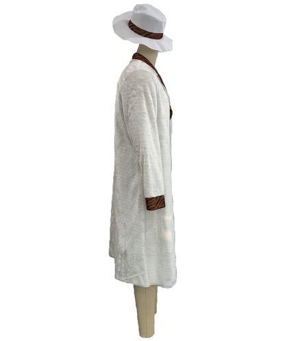HPO Men's Vintage White Coat Set | Long white coat featuring contrasting brown lapels with a matching wide-brim hat | Ideal for party, Halloween, cosplay, theater, drag, performance, costume events