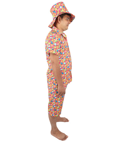 Retro 80s 90s Shell Suit Costume | Men’s Multicolor Hip-Hop Tracksuit with T-Shirt & Shorts | Carnival, Disco, Sportswear Outfit for Parties & Stage