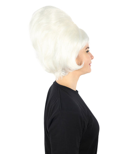 Women's Short and Groovy 60's Beehive Wig, 10" Inches Pure White Updo with Bangs Hair | HPO