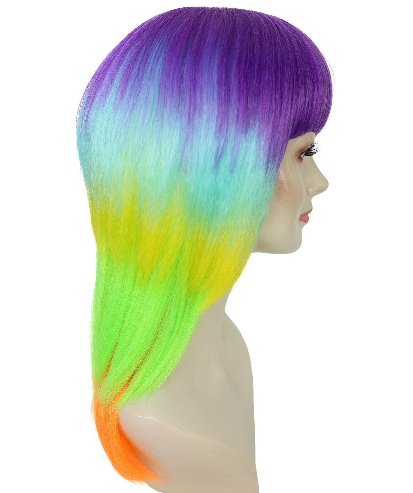 HPO Adult Women’s Vibrant Rainbow Prism Wig | Long Layered Multi-Colored Hair | Ideal for Halloween | Breathable Capless Cap
