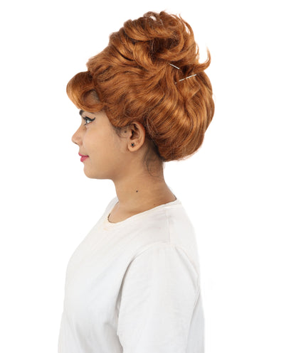 HPO Women's Theatrical Structured Fantasy wig | Warm Brown, created of flame-retardant synthetic fiber, extreme wide side volume, capless base | Theater, stage performance, drag events