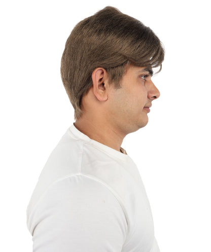 HPO Men's Short Brown Wig | Natural-Looking Synthetic Hair with Layered Texture | Classic Everyday Cosplay & Costume Style