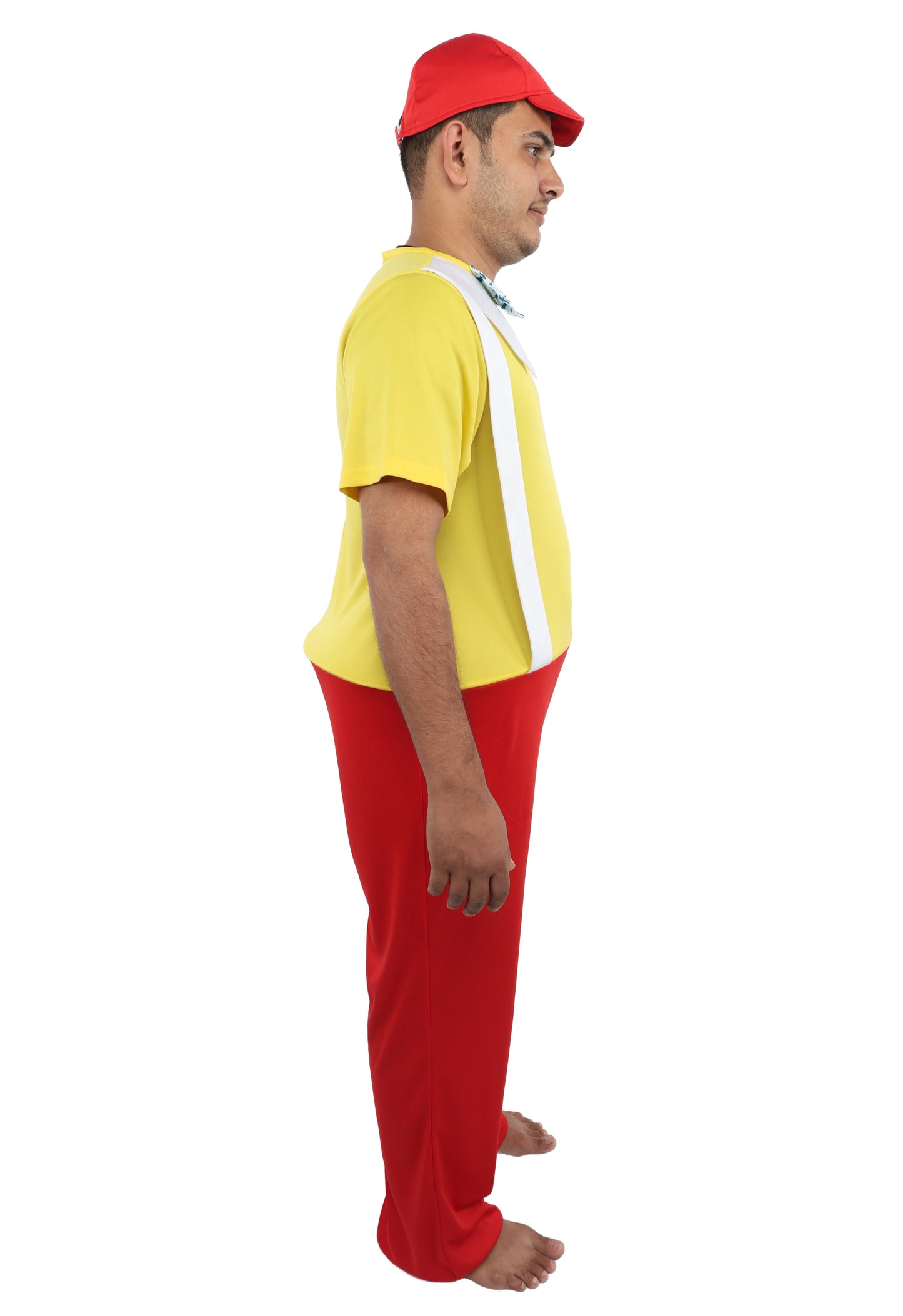 HPO Men's Storybook Character Costume – Yellow Top with Red Pant, Bow Tie, Suspenders & Trousers | Playful Role Suit for T Visual Scenes