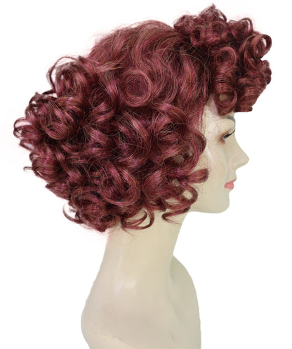 HPO Women’s 80s Retro Short Curly Brown Wig | Classic Vintage Hairstyle with Bangs | Synthetic Costume Hairpiece for Halloween, Cosplay, Theater & Parties